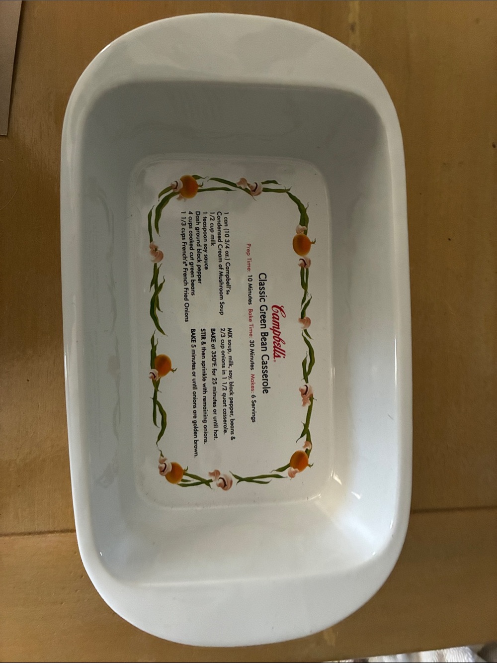 Campbell's White Ceramic Serving Green Bean Casserole Dish